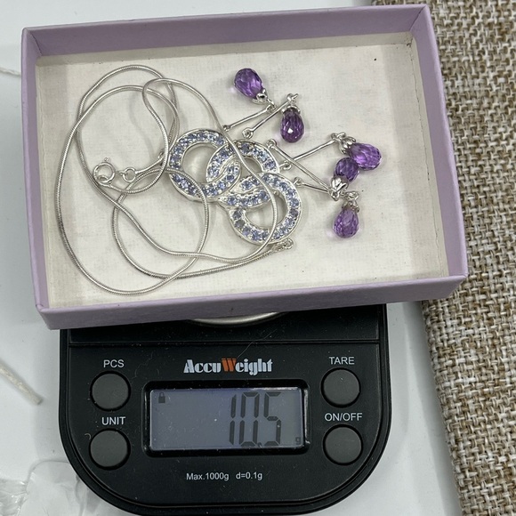 90s Vintage Sterling Silver Necklace with Amethyst & Tanzanite Gemstones - Picture 13 of 13